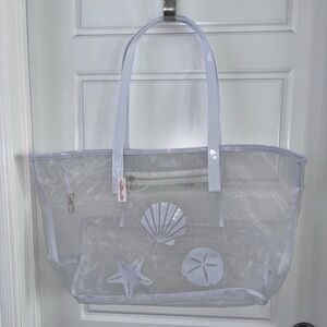 LOLO Watch Hill Mesh Extra Large Tote White With White Sea Shells  25” X 14” NWT
